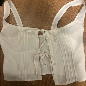 White Corset-Style Tie Front Top